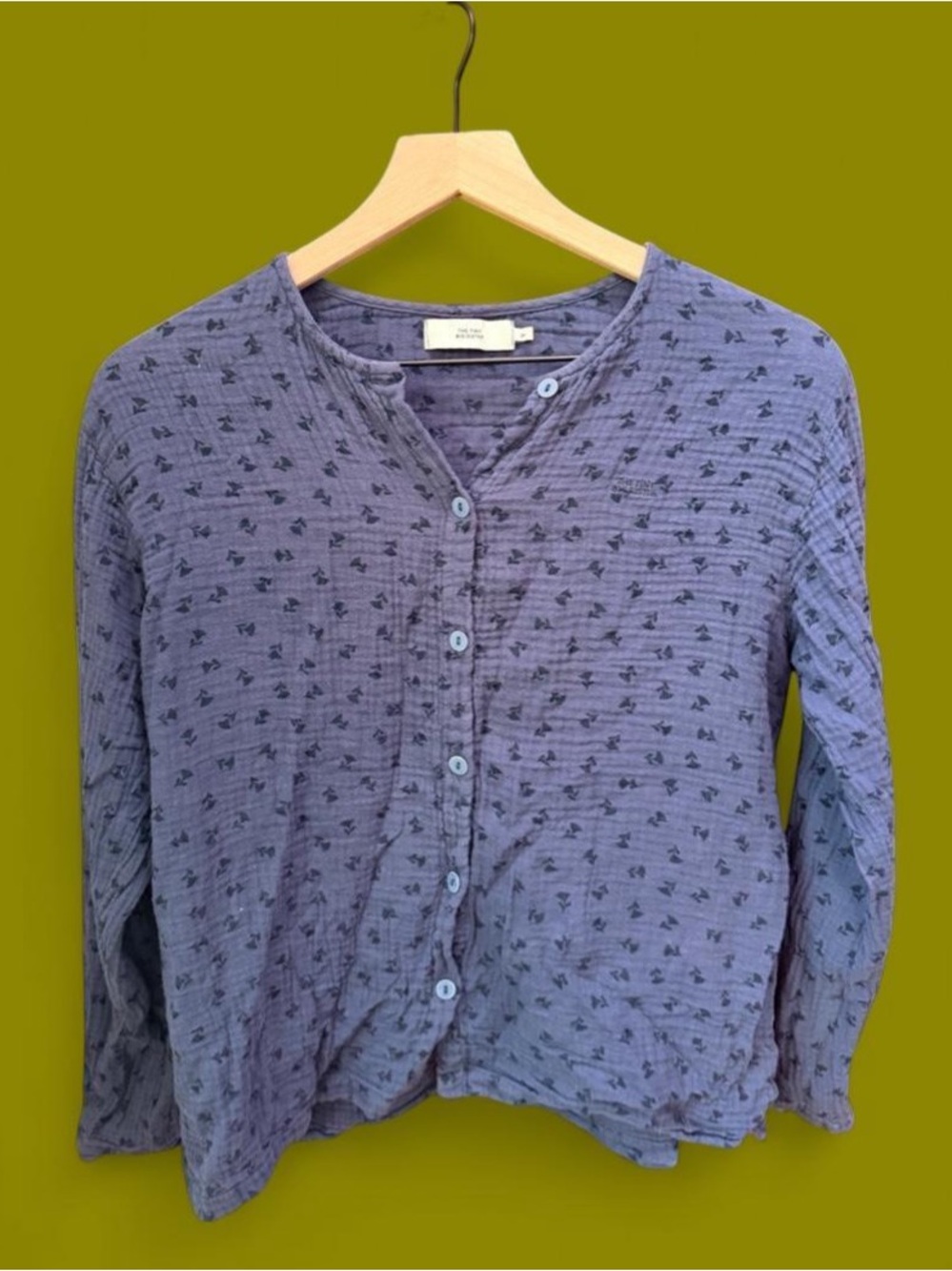 The Tiny Big Sister Button-Down Women's Shirt with navy floral Print